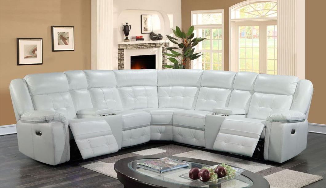 White Leather Reclining Sectional