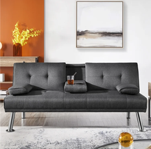 Load image into Gallery viewer, Chelsea Futon w/ Cup Holder (Grey, Black)

