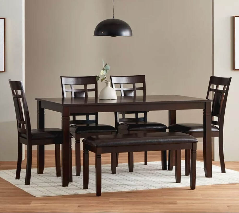 Peter 4 Chair + Bench Dining Set (2 Colors)